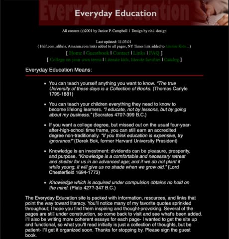 The Everyday Education website in 2001.